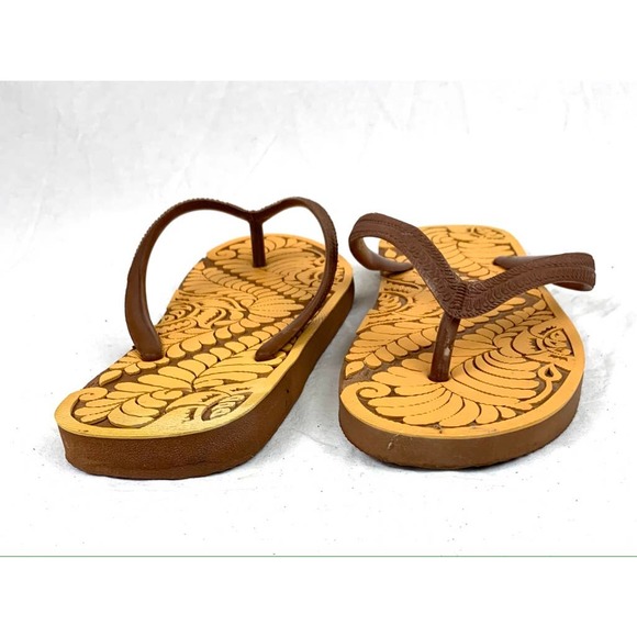 Thai Classic Carved Look 3D Rubber Slippers Flip Flops Size 11 Womens - Picture 2 of 5